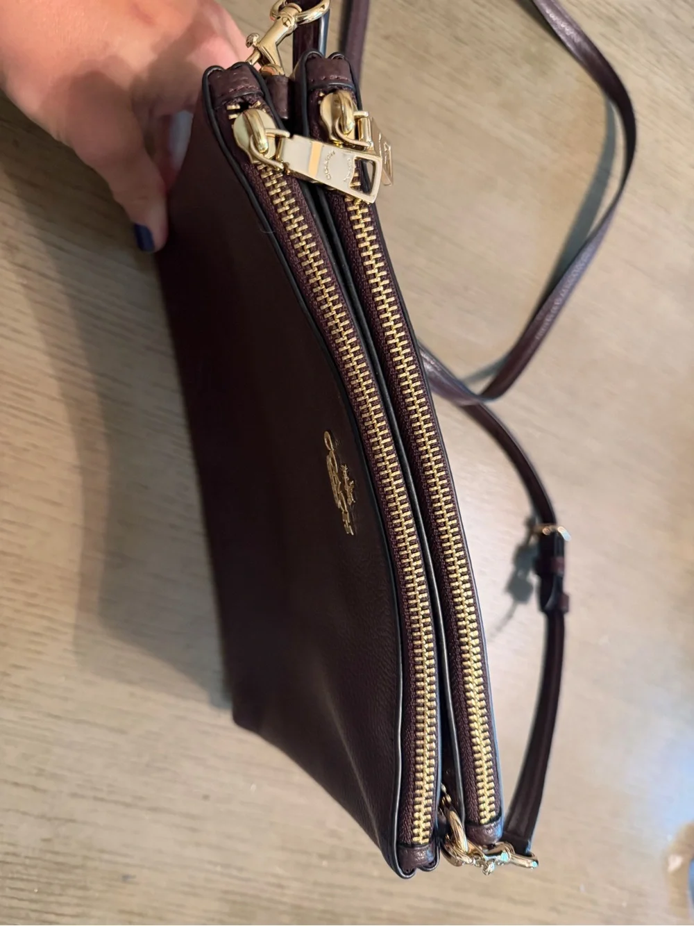 Coach Pebbled Leather Crossbody in Dark Merlot/burgandy with Gold Hardware